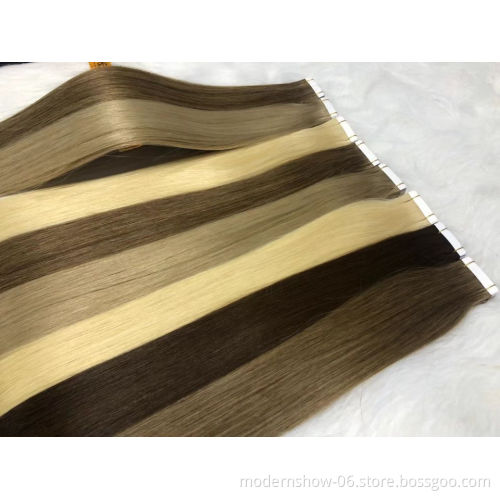 Hot selling remy virgin human double drawn silky  straight tape in  i tip hair extension